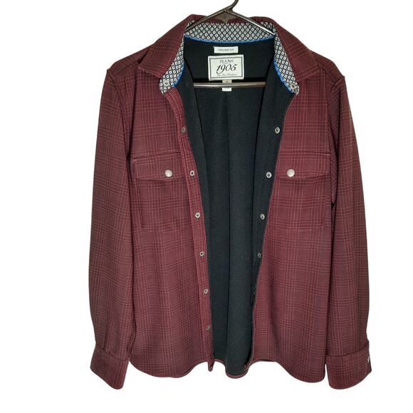 Jos A Bank 1905 Shirt Jacket Mens M Maroon Snap Front Lined Tailored Fit Shacket - Picture 1 of 8